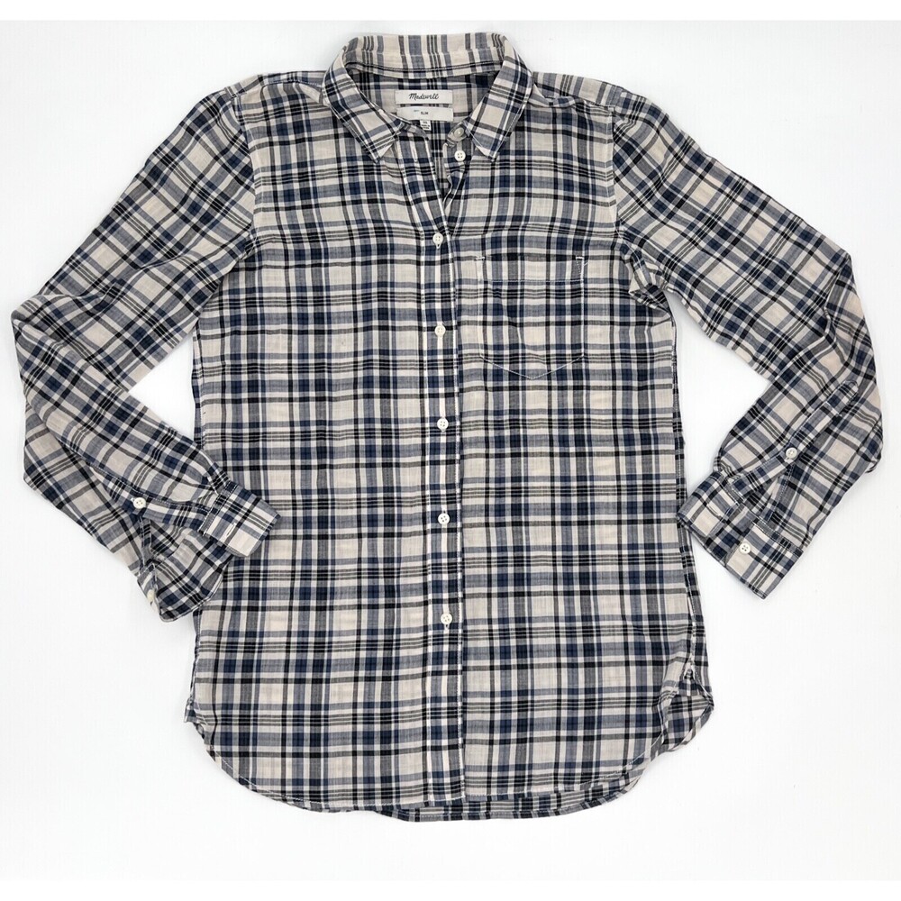 Madewell Shirt Womens Extra Small Gray Plaid Slim Button up Long Sleeve